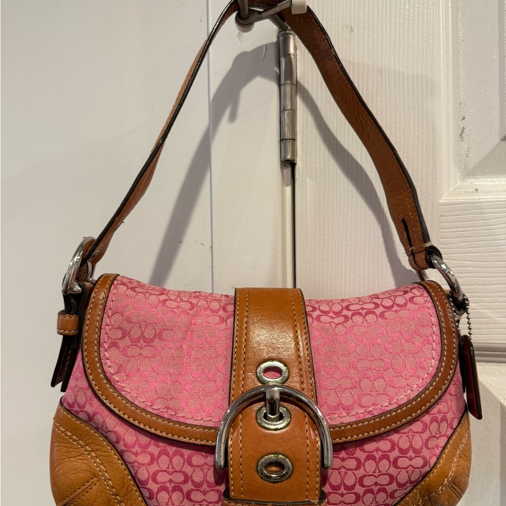 Coach Pink and Tan Shoulder Bag